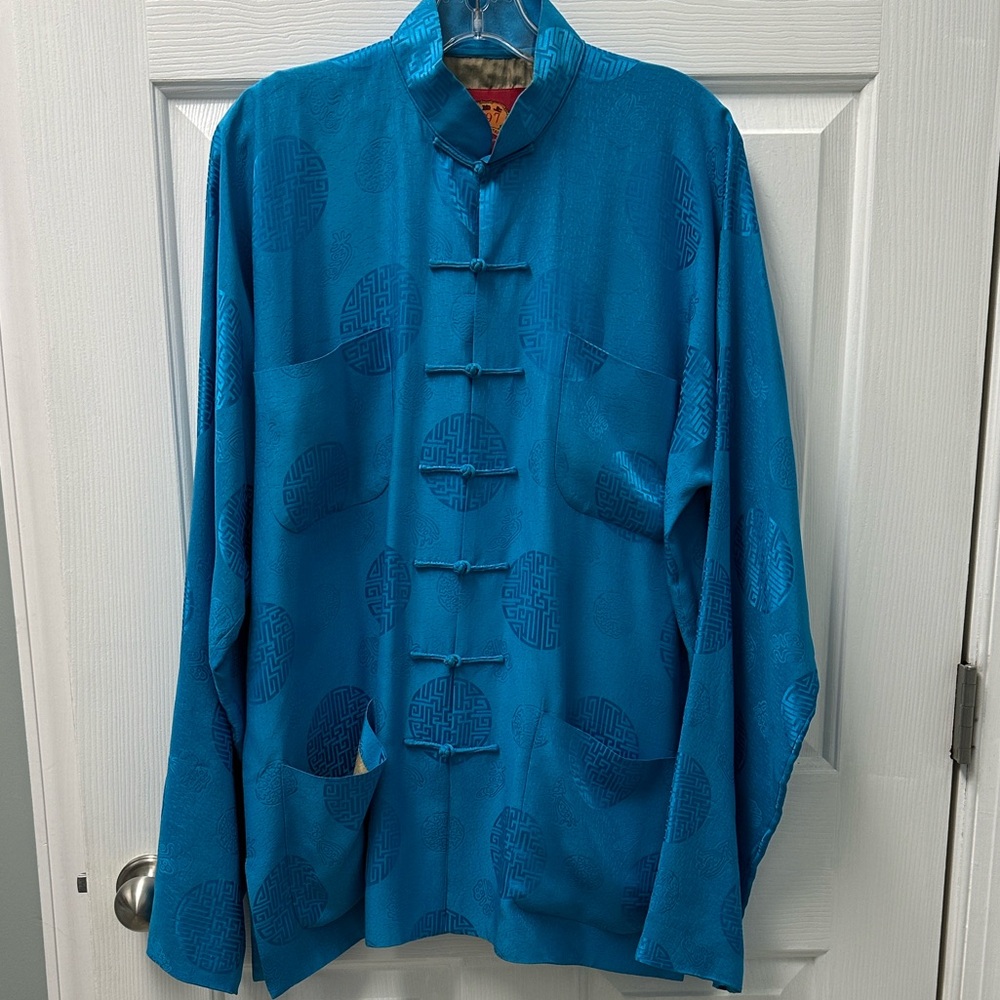 Teal Blue Shanghai Tang 100% Silk Unisex Frog Closure Coat